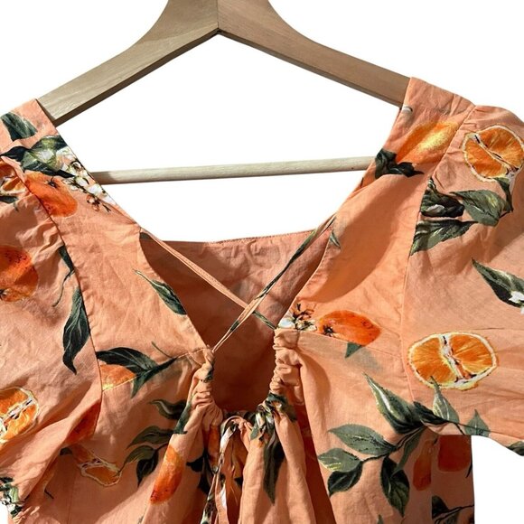 LOFT Harvest Crop Top Size Small Petite Oranges Fruit Print Criss Cross Back - Picture 5 of 9